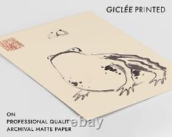 Frog & Butterfly Sumi-E Wall Art, Traditional Japanese Line Art Print by