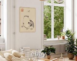 Frog & Butterfly Sumi-E Wall Art, Traditional Japanese Line Art Print by