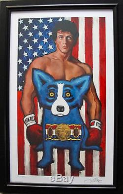 GEORGE RODRIGUE BLUE DOG ROCKY Signed by SYLVESTER STALLONE Framed Serigraph
