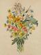 Giess (19th Century), Colourful Bouquet Of Flowers, Large Format, Lith