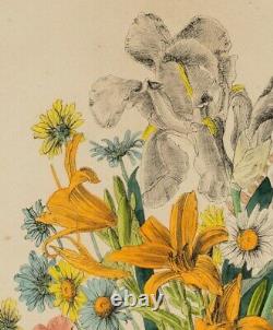 GIESS (19th century), colourful bouquet of flowers, large format, Lith