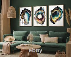 Geode Rock Crystals Set of Three Art Print Painting Gift Poster Precious Gems