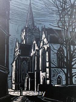 German Retro Art Screenprint Wolfgang Heinrich 1974 Herford Minster