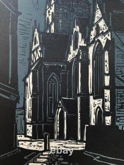 German Retro Art Screenprint Wolfgang Heinrich 1974 Herford Minster