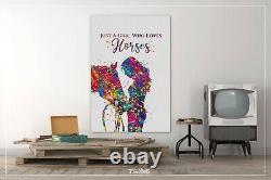 Girl with Horse Quote Watercolor Print Equestrian Wall Art Horse Rider Gift-909