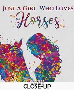 Girl with Horse Quote Watercolor Print Equestrian Wall Art Horse Rider Gift-909