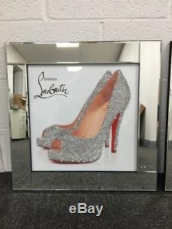 Glittery Louboutin Shoes Silver Mirror Frame 60cm Picture Decor 3D Wall Art