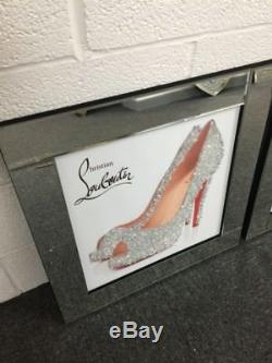 Glittery Louboutin Shoes Silver Mirror Frame 60cm Picture Decor 3D Wall Art