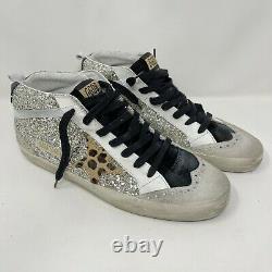 Golden Goose Mid Star Sneakers Gold Glitter Leopard-Print Star Limited Edition