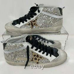 Golden Goose Mid Star Sneakers Gold Glitter Leopard-Print Star Limited Edition