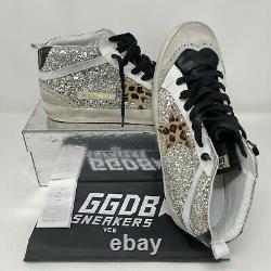 Golden Goose Mid Star Sneakers Gold Glitter Leopard-Print Star Limited Edition