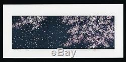 HAJIME NAMIKI Orig JAPANESE Woodblock Print Cherry Blossom in Blight Blue Night