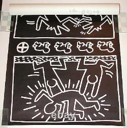 HARING DRAWINGS EXHIBIT'82 POSTER-HARING SIGNED with BARKING DOG & MAN DRAWING