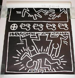 HARING DRAWINGS EXHIBIT'82 POSTER-HARING SIGNED with BARKING DOG & MAN DRAWING