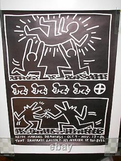 HARING DRAWINGS EXHIBIT'82 POSTER-HARING SIGNED with BARKING DOG & MAN DRAWING