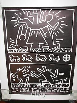 HARING DRAWINGS EXHIBIT'82 POSTER-HARING SIGNED with BARKING DOG & MAN DRAWING