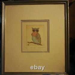 Hand Coloured Aquatint Etching Owl Bird Averyl Shilkin Signed limited 5/14'85