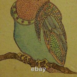 Hand Coloured Aquatint Etching Owl Bird Averyl Shilkin Signed limited 5/14'85