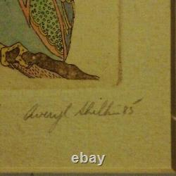 Hand Coloured Aquatint Etching Owl Bird Averyl Shilkin Signed limited 5/14'85