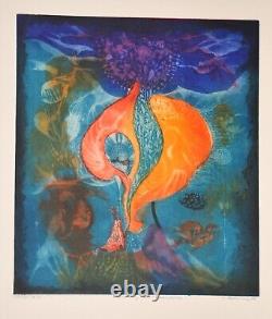 Hans Behrens / etching / 100 copies /1971 / autographed / floral fish