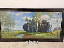 Hermann Rudisuhli Swiss art Circa 1920's The Birch Grove color print wood frame