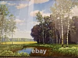 Hermann Rudisuhli Swiss art Circa 1920's The Birch Grove color print wood frame