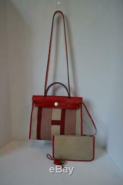 Hermes Red/Beige H Print Toile Ltd. Ed. Leather Herbag 31 Shoulder Bag/Handbag