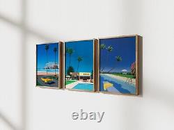 Hiroshi Nagai Set of 3 Canvas / Art Print / Framed Wall Art Japanese Retro Miami