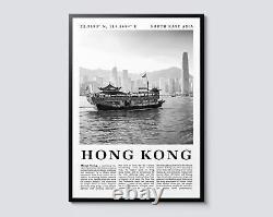 Hong Kong China, Modern Photographic Landscape, Black & White Travel Print