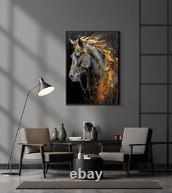 Horse wall art print Head Animal Prints Large wall art painting black and gold