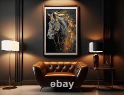 Horse wall art print Head Animal Prints Large wall art painting black and gold