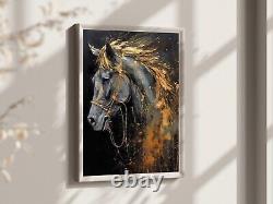 Horse wall art print Head Animal Prints Large wall art painting black and gold