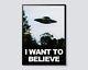 I Want To Believe Vintage Ufo Print, Photographic Alien Wall Art Decor, Space