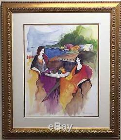 ITZCHAK TARKAY Outdoor Seaside Cafe LITHOGRAPH art CUSTOM FRAMED RARE OOP