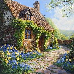 Idyllic Daffodil Cottage oils Art Luxury Canvas Wall Picture Print Colourful