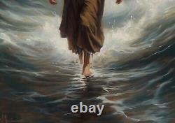 Inspiring Oil Painting Print, Jesus Christ Walking on Sea, Spiritual Artwork