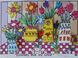 James Rizzi FLOWERS FOR MY LOVE 1989 3D Blumen fuer meine Liebe Handsigniert