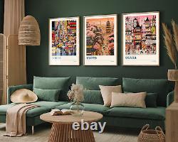 Japan Travel, Tokyo Kyoto Osaka, Set of Three Poster Art Print Decor