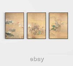 Japanese Set of 3 Art Prints, Irises by Ogata Korin, Wall Decor Canvas Triptych