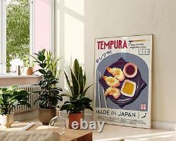 Japanese Tempura Cuisine Portrait, Vintage Graphic Illustration Wall Art Decor