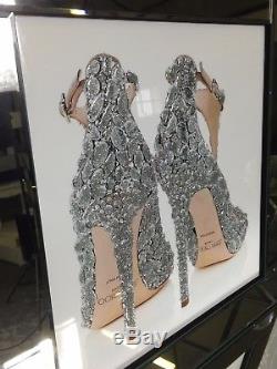 Jimmy Choo Stiletto Shoe Silver Mirror Frame 60cm Picture Decor 3D Wall Art