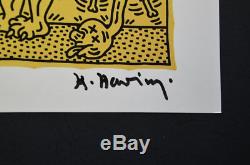 Keith Haring, No title (Red X with Yellow and Black Colors). Hand SIgned, COA