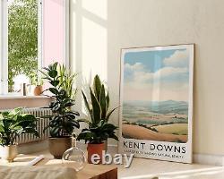 Kent Downs AONB Travel Illustration, Scenic English Landscape Wall Art, Perfect