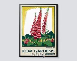 Kew Gardens Foxgloves Vintage Illustration, Orange Green Floral Poster, London