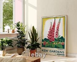 Kew Gardens Foxgloves Vintage Illustration, Orange Green Floral Poster, London