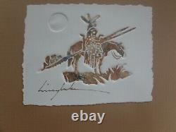 King Kuka (1947-2003) embossed signed lithograph of blackfoot Indian on horse