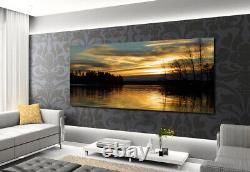 LAKE SUNSET SCENERY CANVAS WALL ART Framed YELLOW NATURE PICTURE PRINT