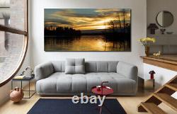 LAKE SUNSET SCENERY CANVAS WALL ART Framed YELLOW NATURE PICTURE PRINT