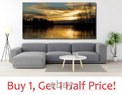 LAKE SUNSET SCENERY CANVAS WALL ART Framed YELLOW NATURE PICTURE PRINT