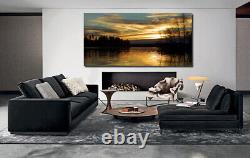 LAKE SUNSET SCENERY CANVAS WALL ART Framed YELLOW NATURE PICTURE PRINT